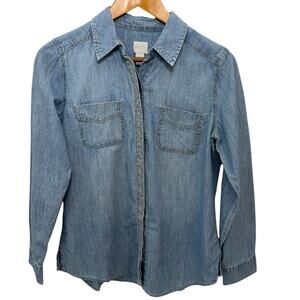 CHICO'S Denim Shirt Size 0 or US Small Button Down Y2K Embroidered